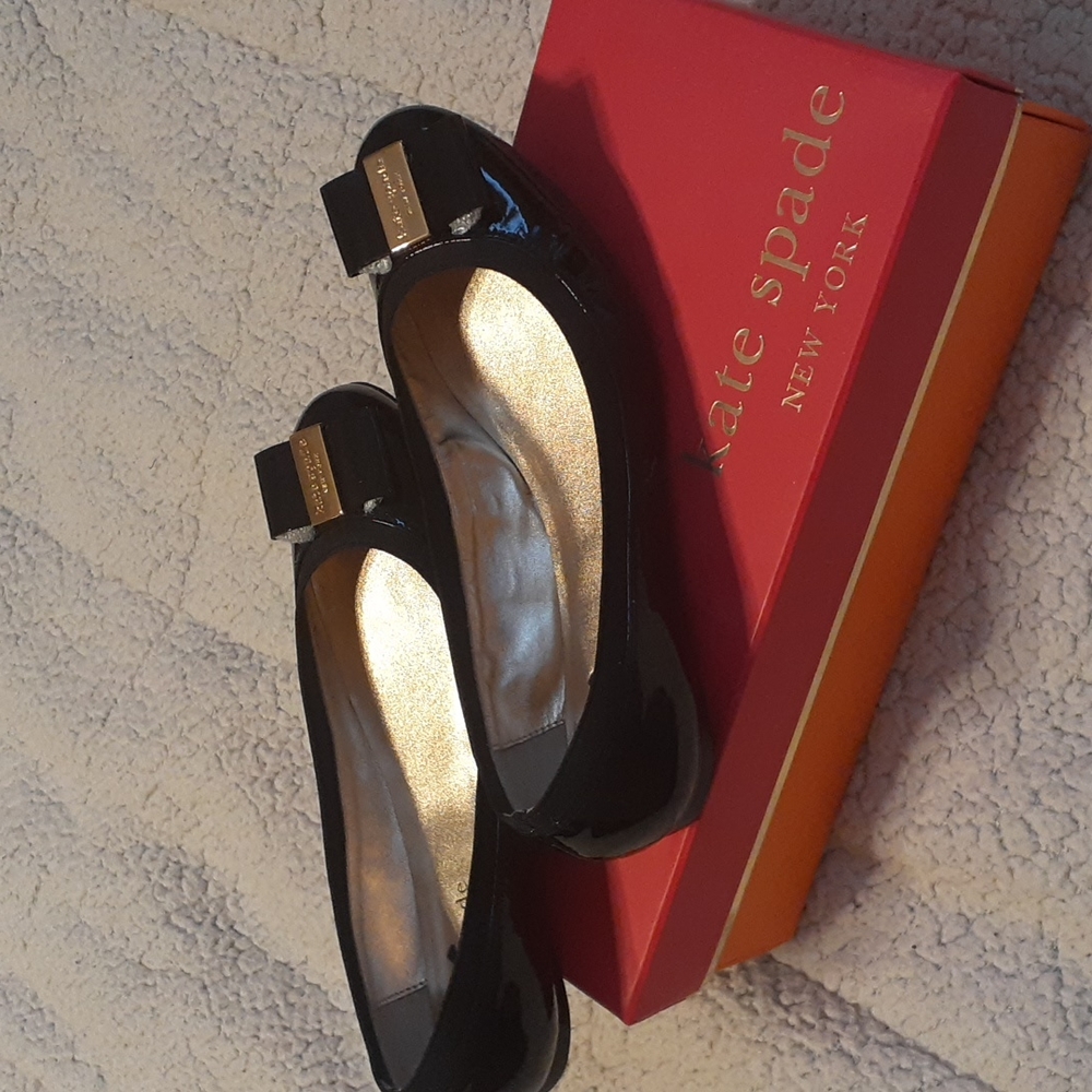 kate spade Black Tock Patent leather bow ballet flats, Size 6.5, NWOT